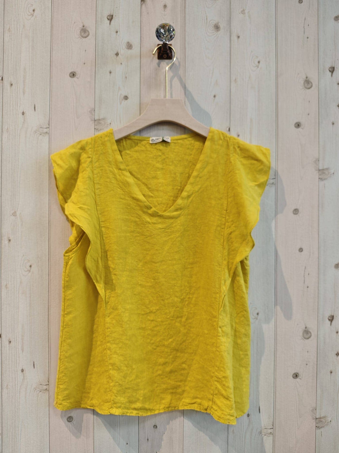 Earthy Linen Ruffle Sleeve Blouse