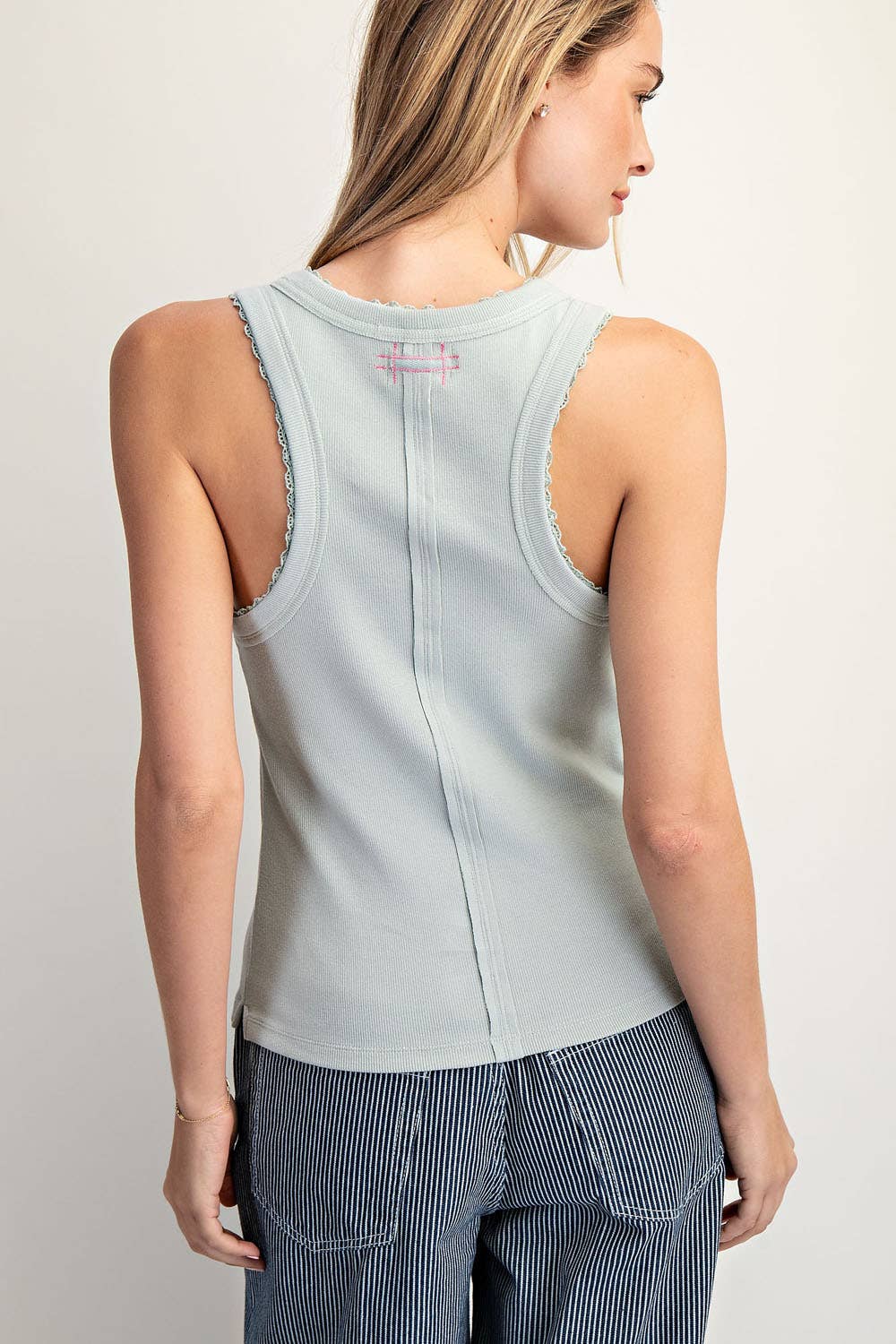 Lace Trim Ribbed Tank Top
