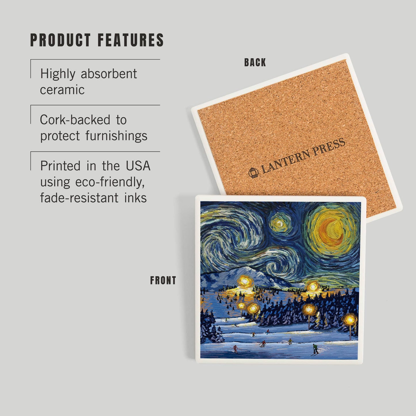 CERAMIC COASTER Ski Resort with Mountain, Starry Night
