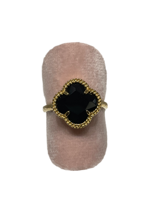 18K Gold Plated Ring with Genuine Stone Clover