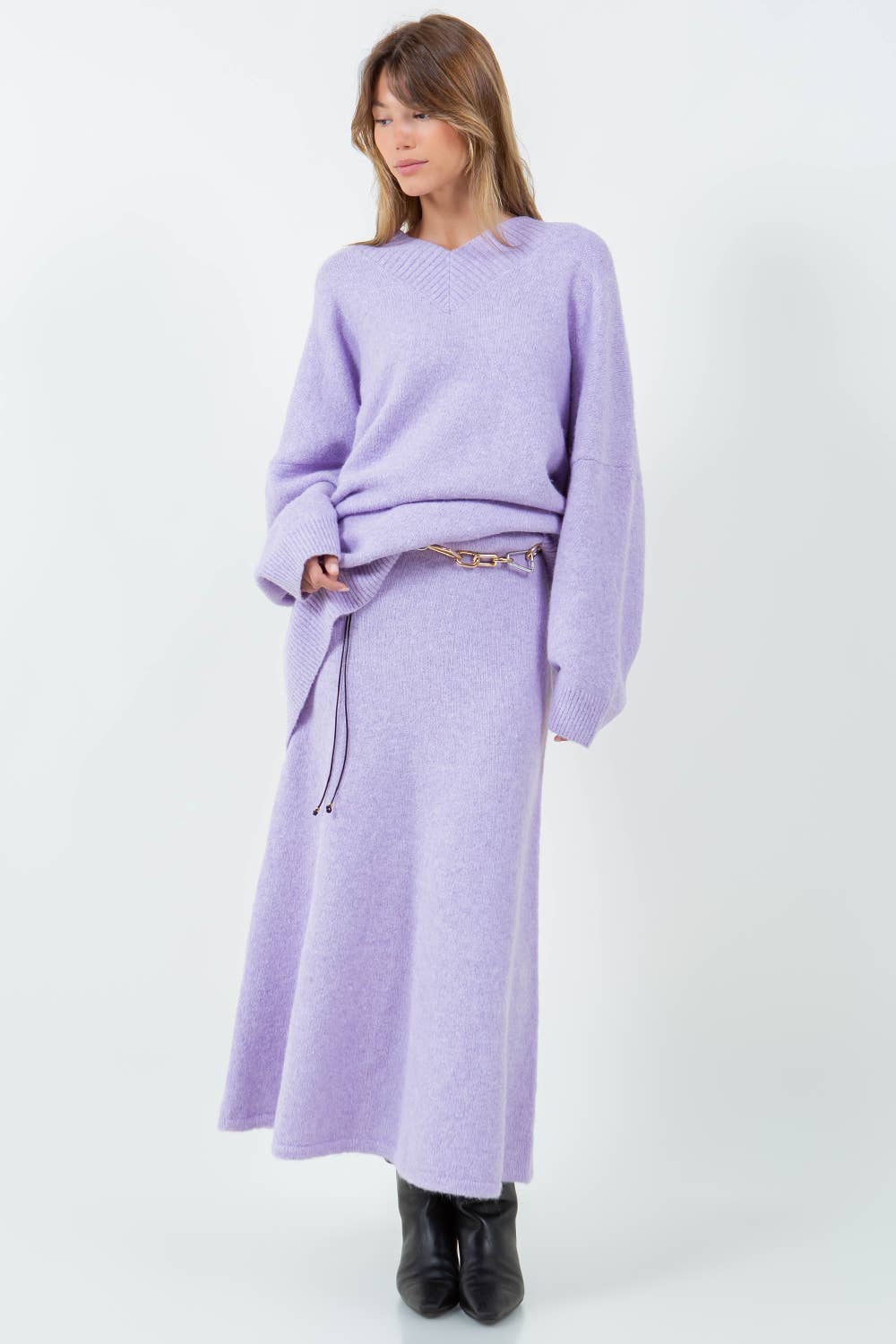 Oversized V-Neck Fuzzy Knitted Sweater