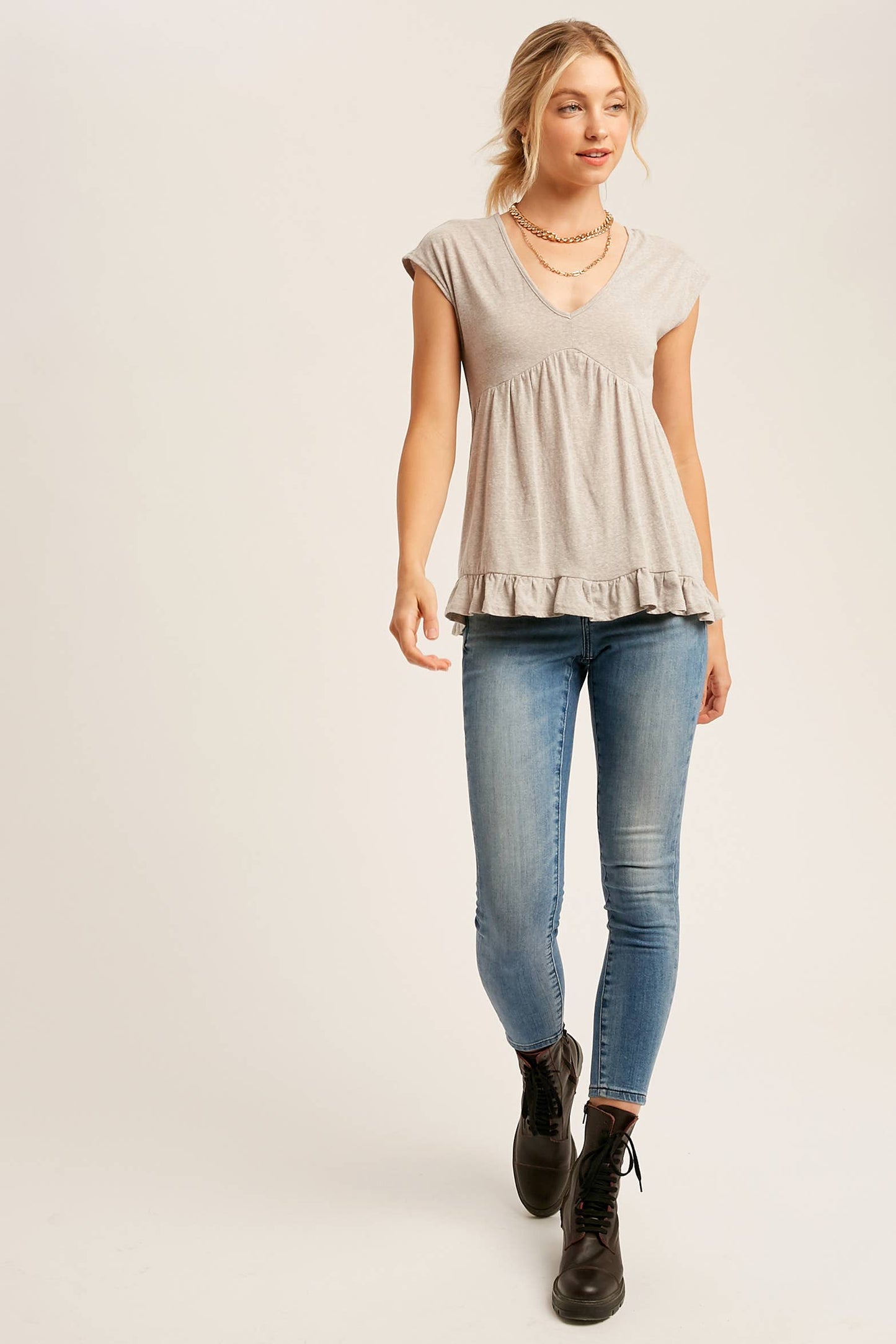 V-Neck Grey Babydoll Tee Shirt