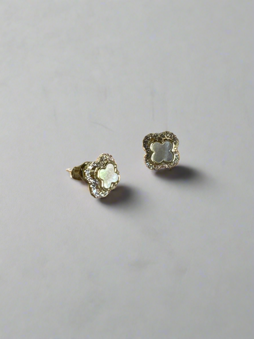 Parisienne Clover Gold Plated Crystal and Mother of Pearl Stud Earrings