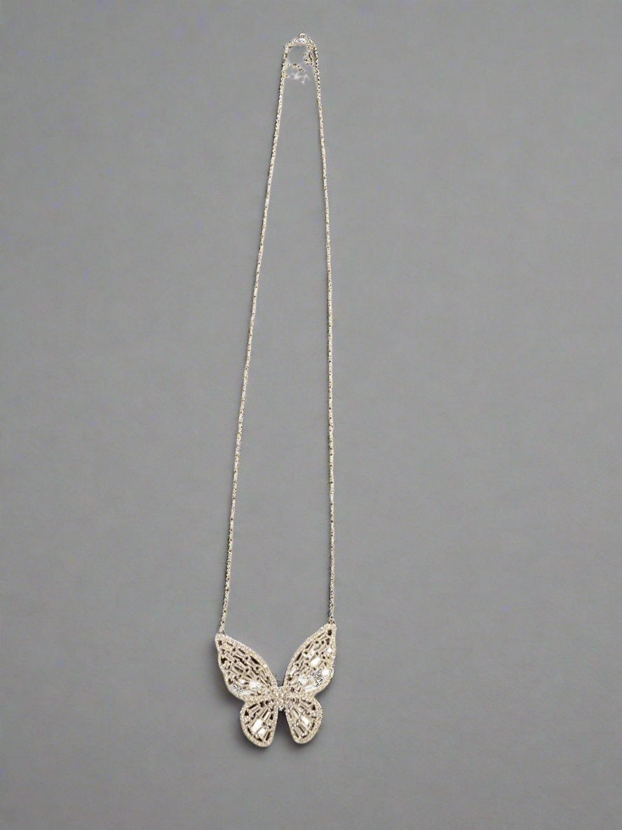 Stunning Butterfly Pendant Necklace with Baguette Crystals