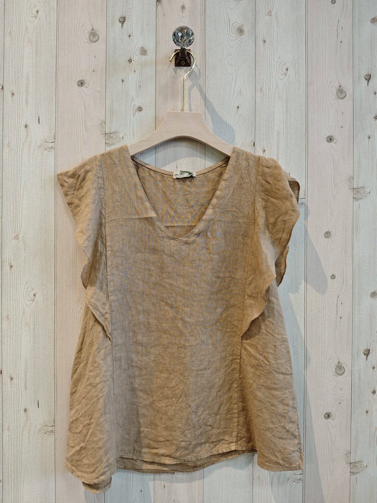Earthy Linen Ruffle Sleeve Blouse