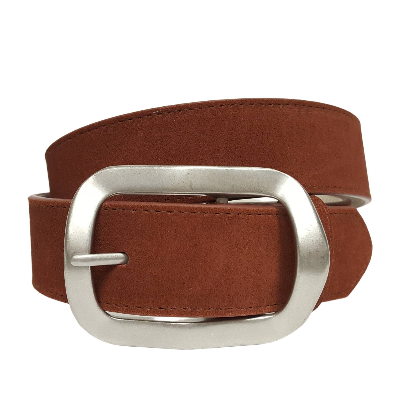 Genuine Suede Leather Belt With Timeless Rectangular Buckle