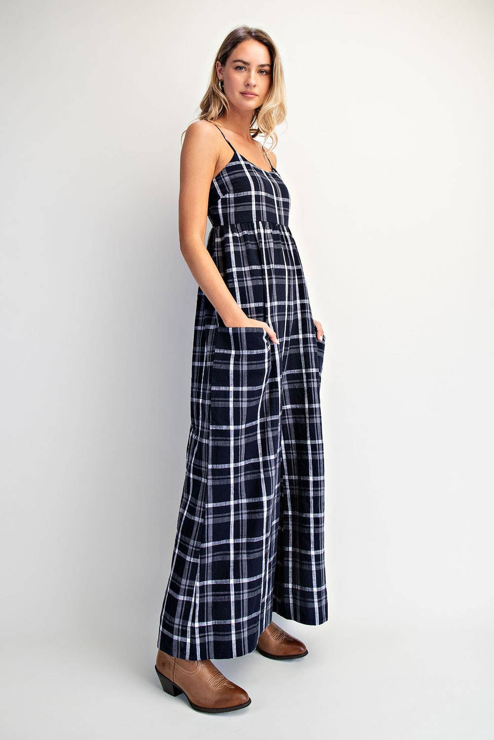 Gingham Checkered Wide-leg Onesie - Boho Jumpsuit