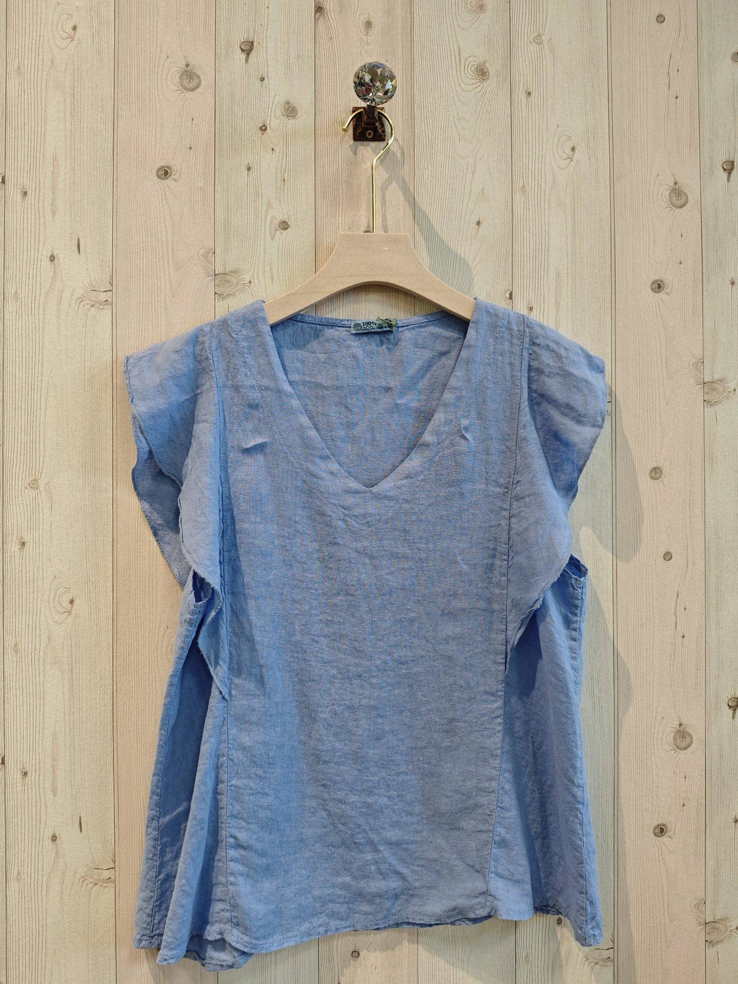 Earthy Linen Ruffle Sleeve Blouse