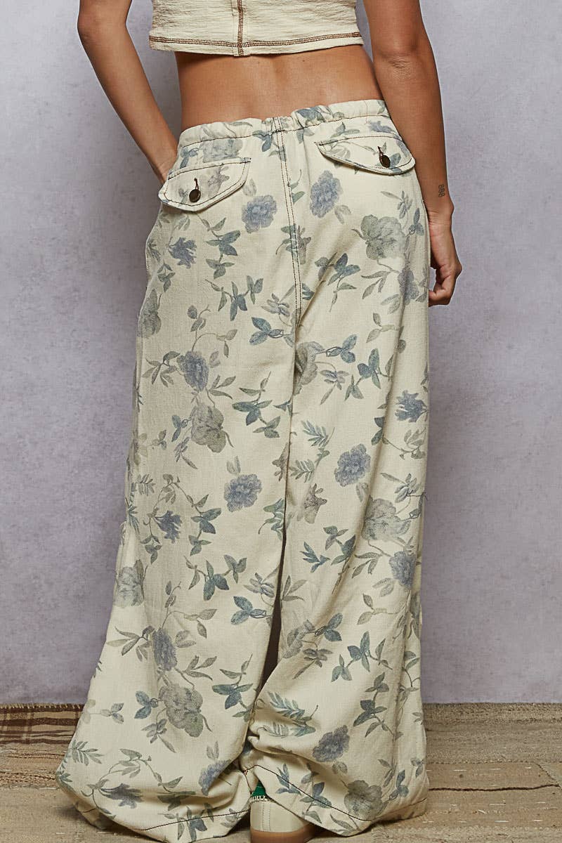 Floral Twill Woven Boho Pants