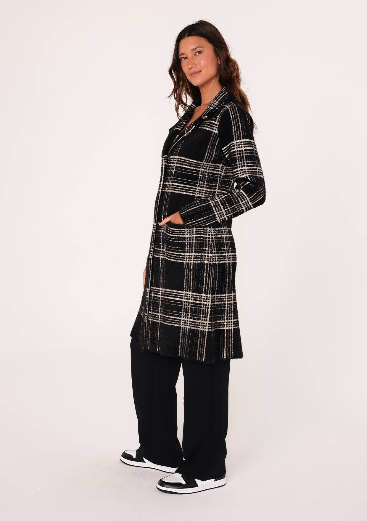 Long Fuzzy Plaid Collared Coatigan - SAUVAGE ZSA™