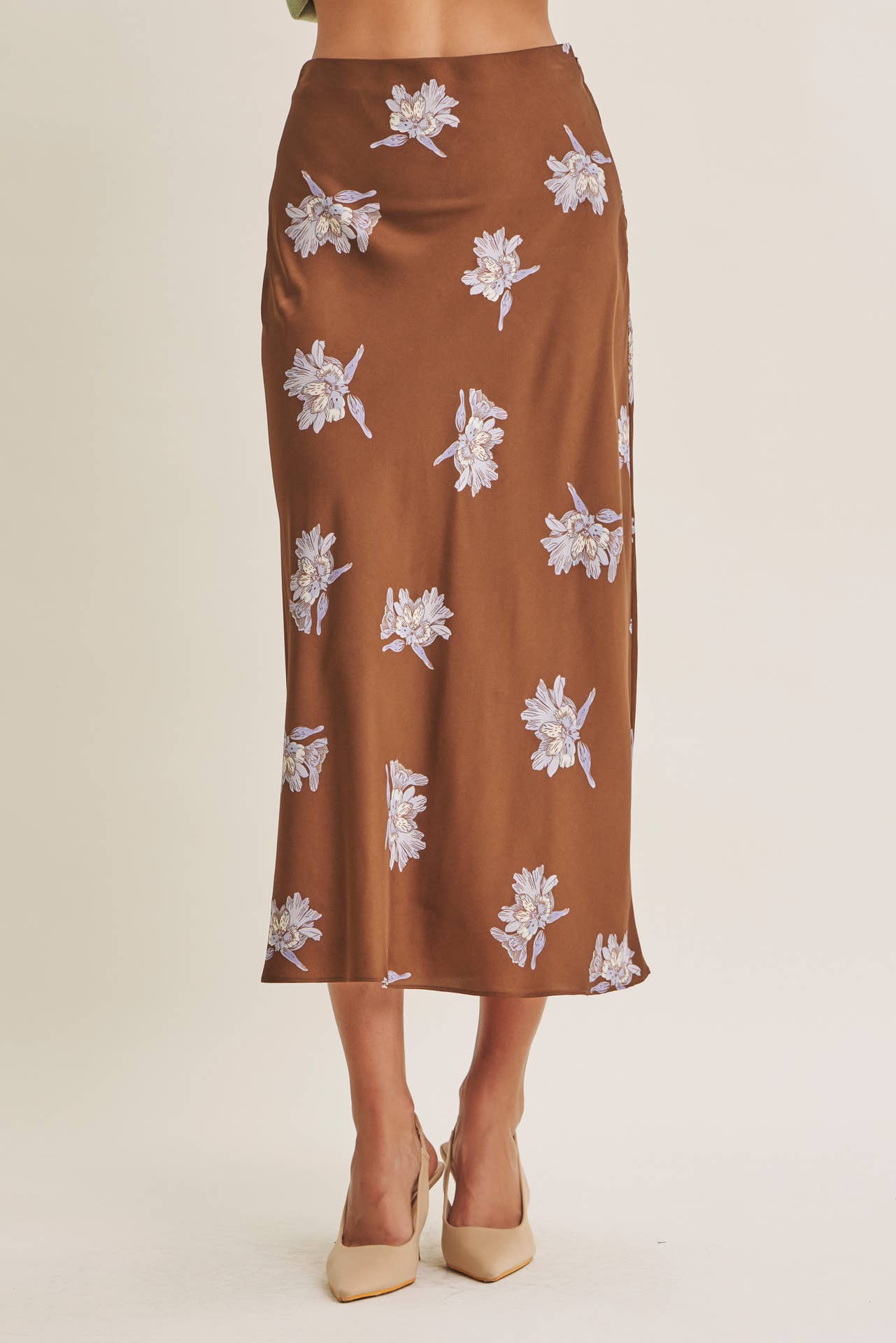 Date Night Satin Floral Midi Skirt