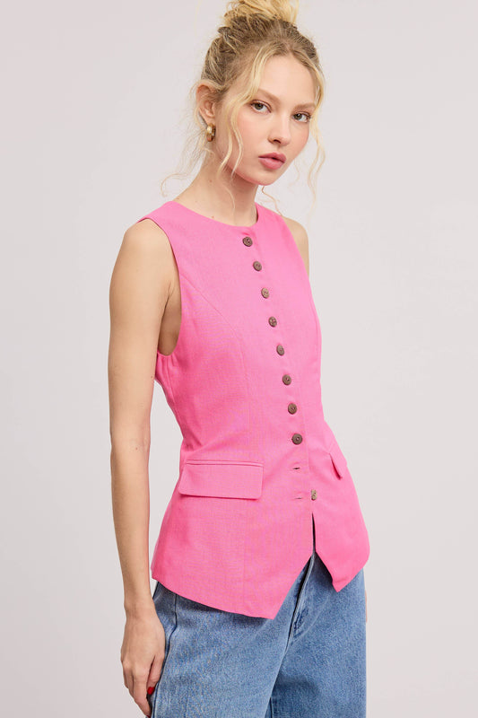 TAILORED BUTTONED VEST ADJUSTABLE BACK BELT - SAUVAGE ZSA™