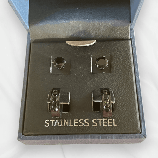 Black Crystal Earring Set with Studs & Huggies - SAUVAGE ZSA™