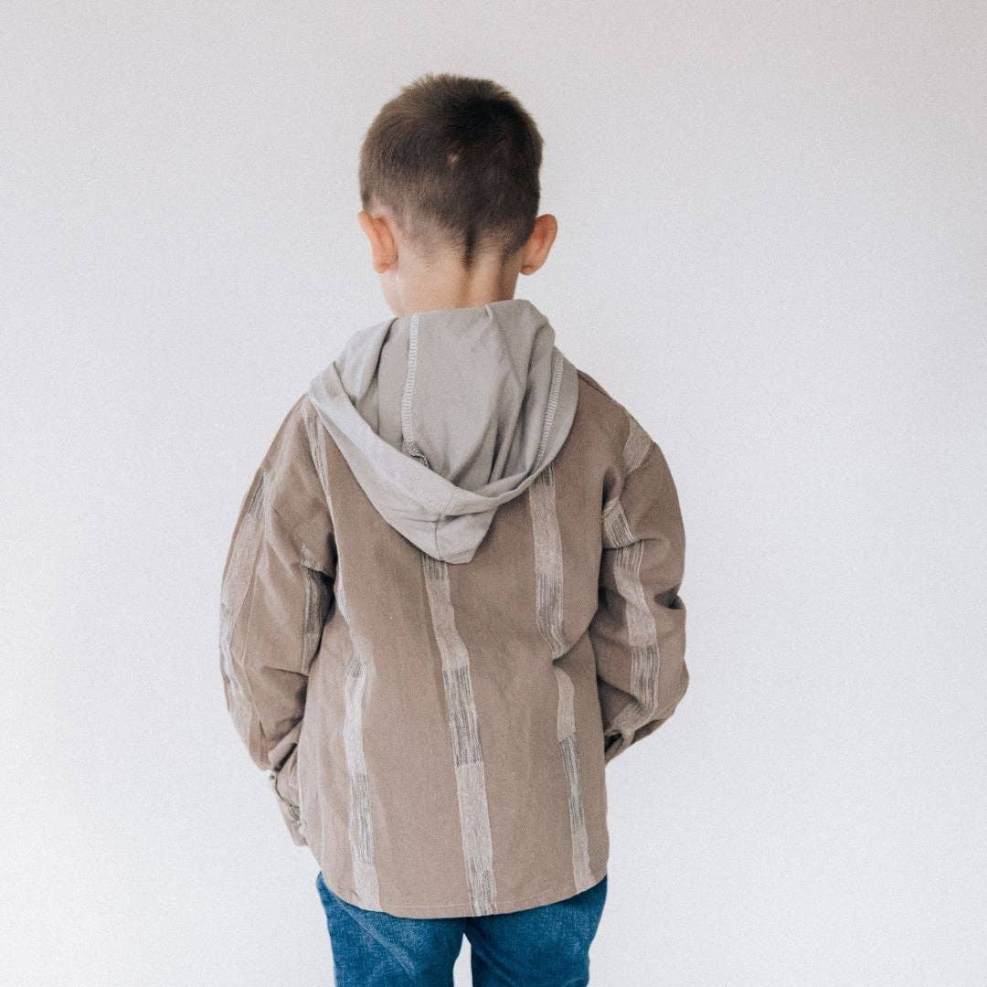 100% Cotton Button Down Long Sleeve Shirt with Hoodie - Child