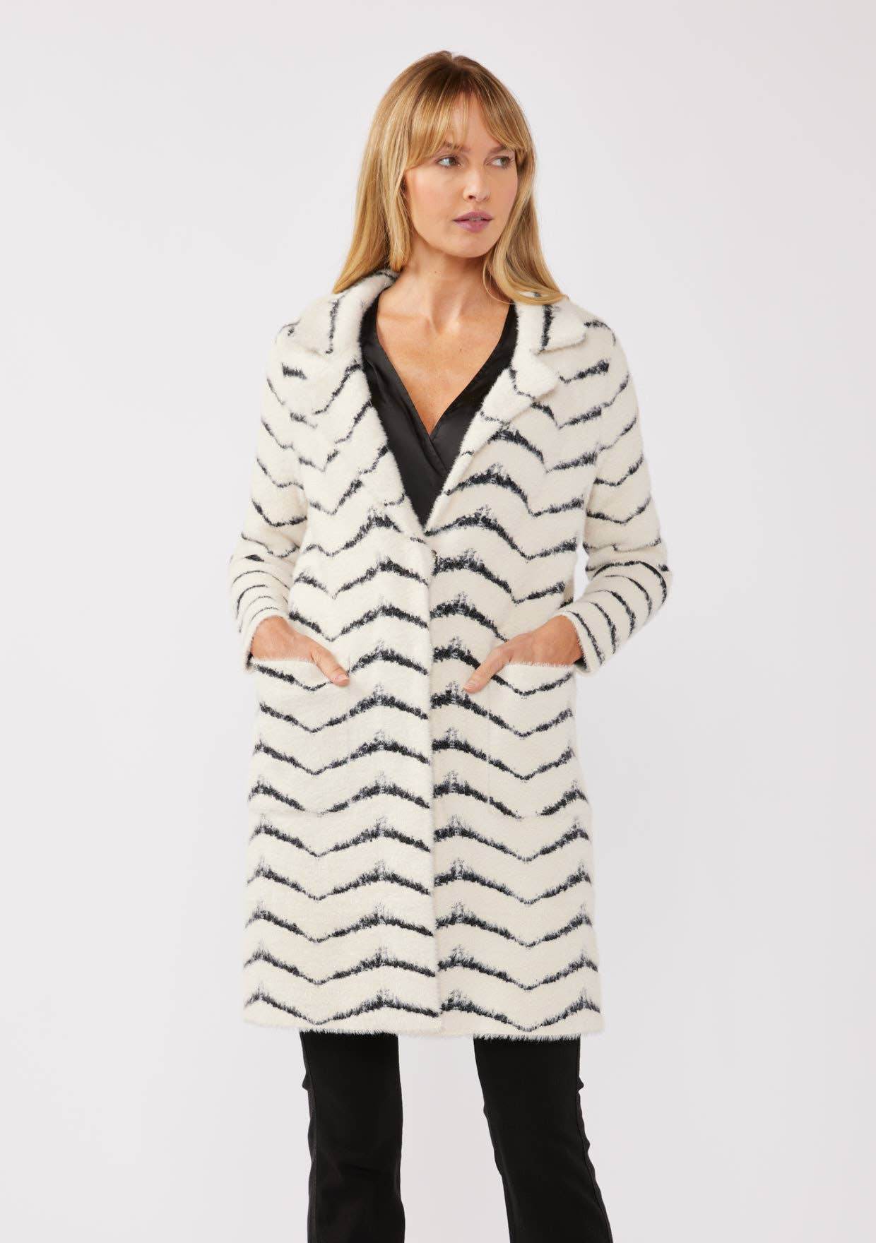Fuzzy Chevron Jacquard Button Front Cardigan - SAUVAGE ZSA™
