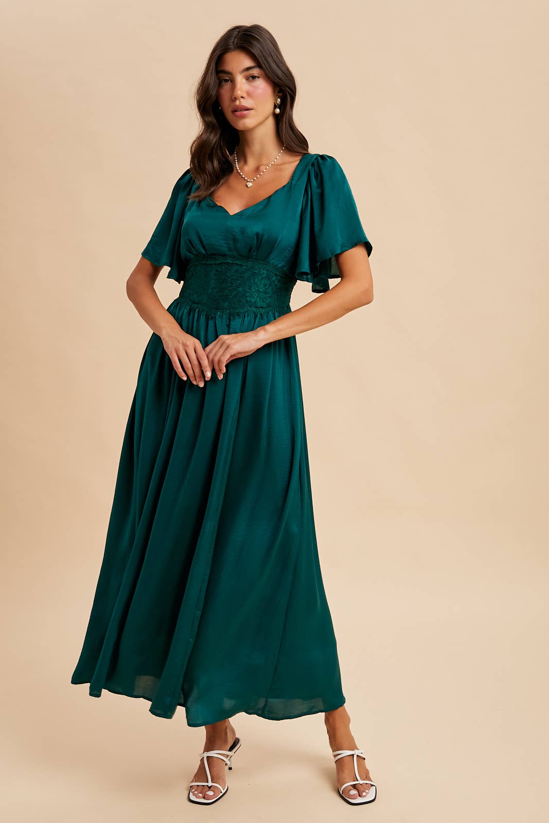 Washed Red Satin Lace Maxi Dress