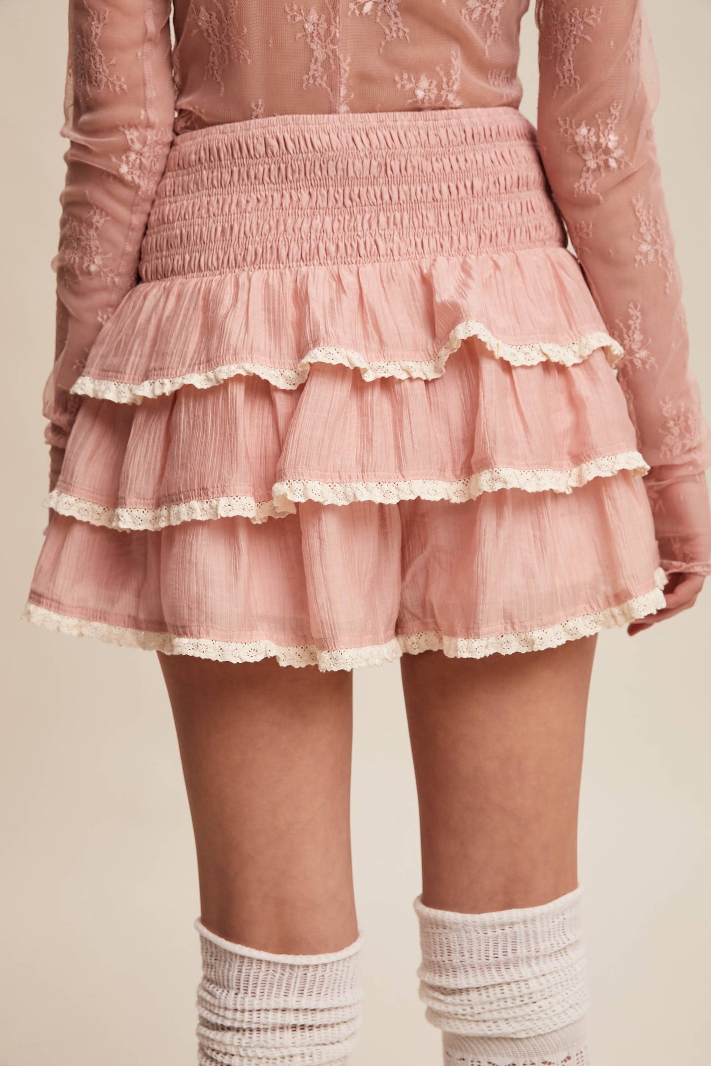 Boho Tiered Ruffle Lace Trim Skort