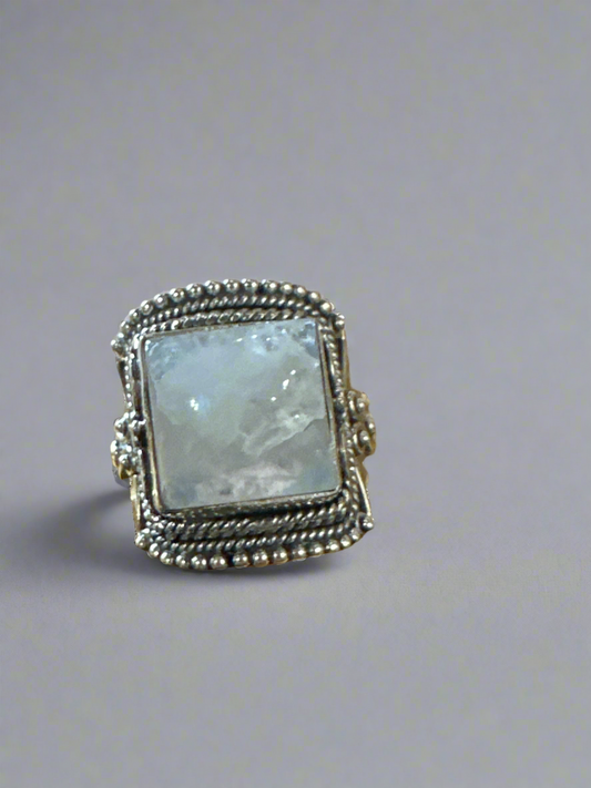 Rainbow Moonstone Sterling Silver Ring Size 8