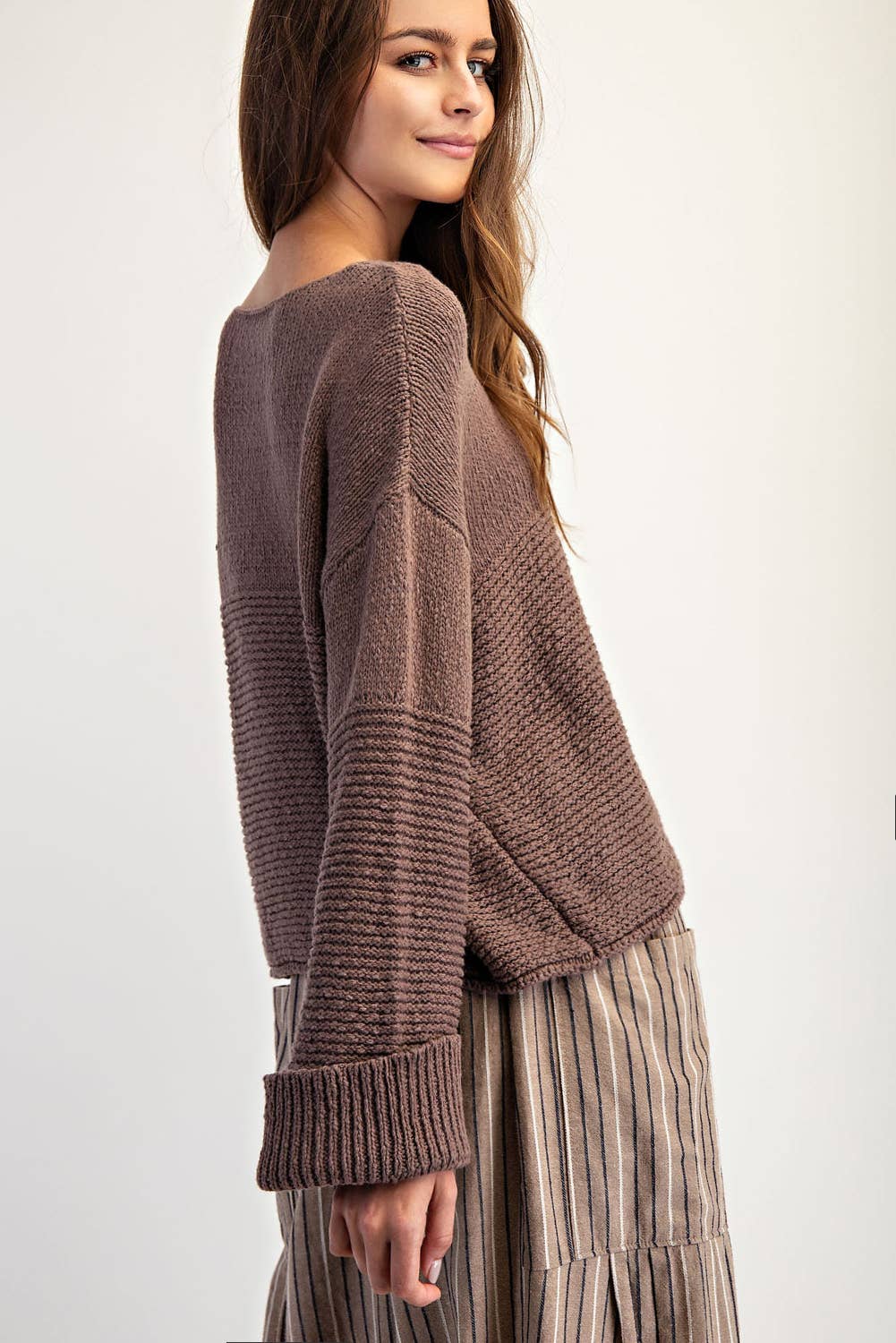 Textured Boat Neck Cotton Sweater