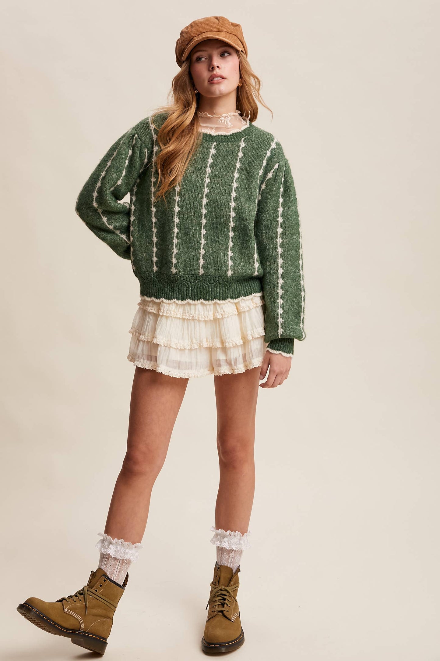 Boho Tiered Ruffle Lace Trim Skort