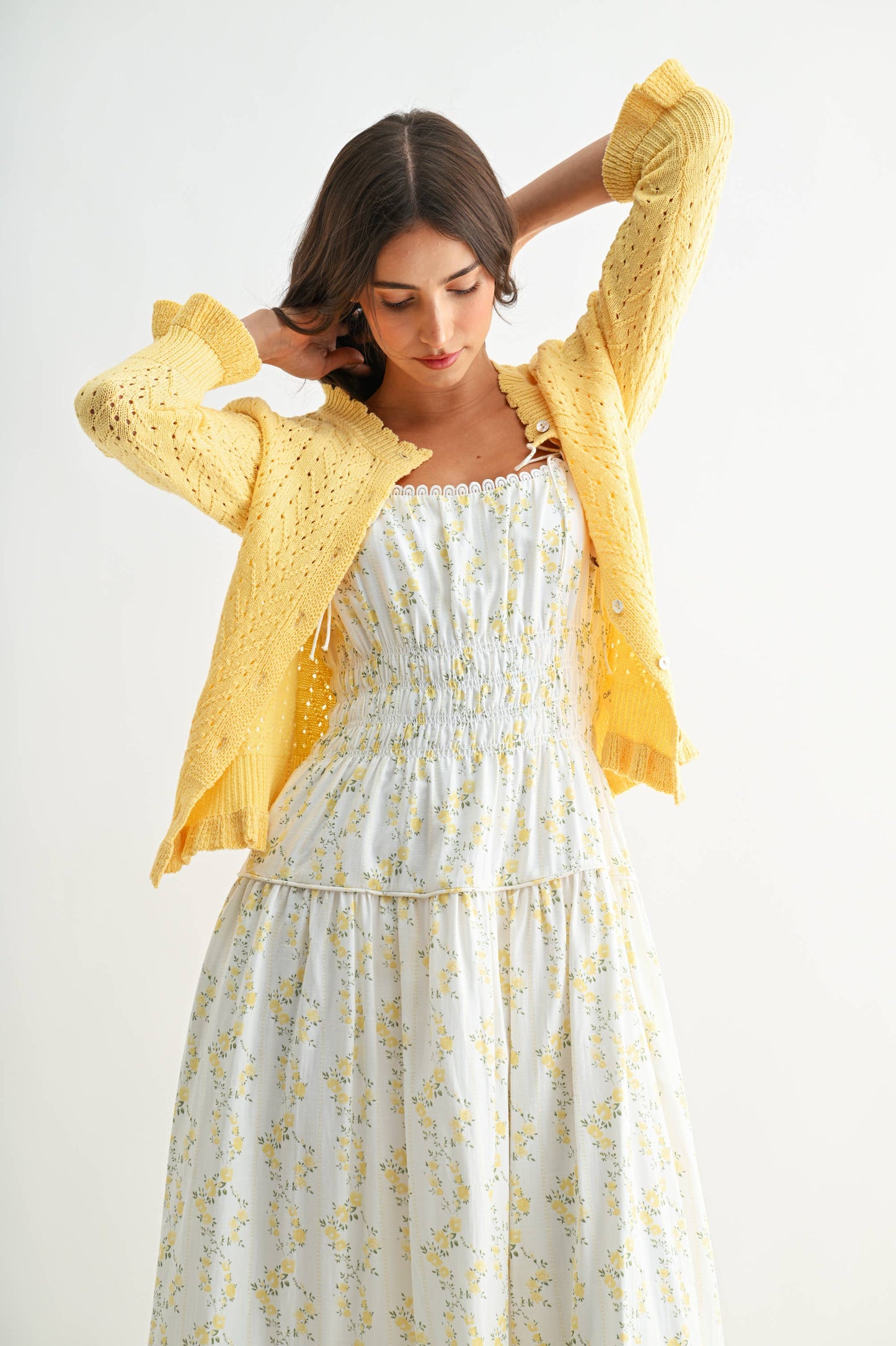 Lemon Yellow 3/4 Sleeve Knit Cardigan
