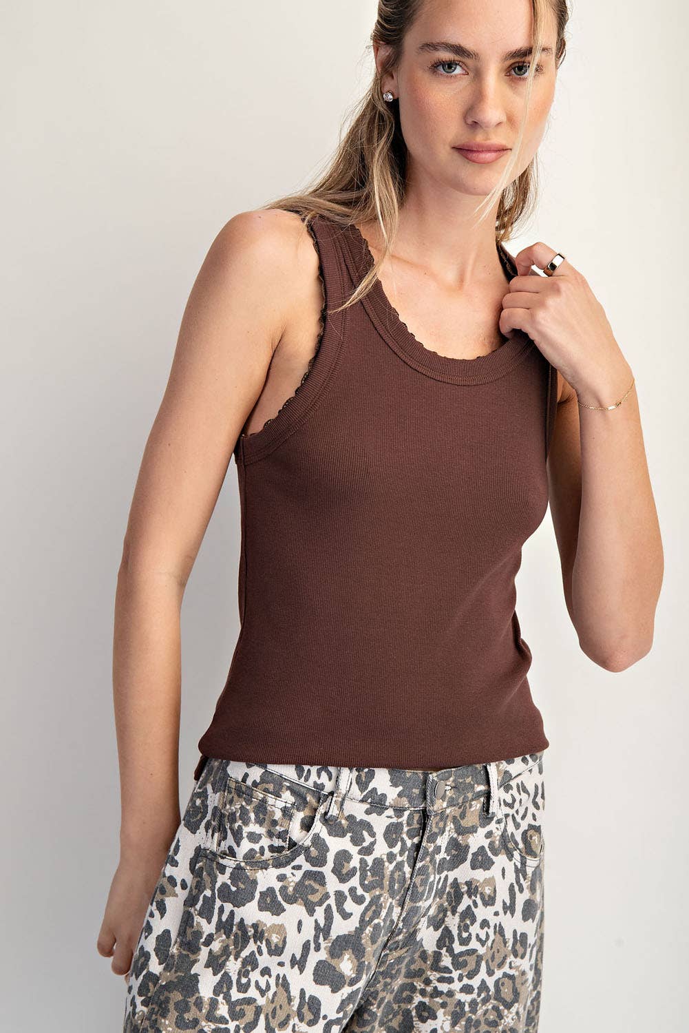 Lace Trim Ribbed Tank Top