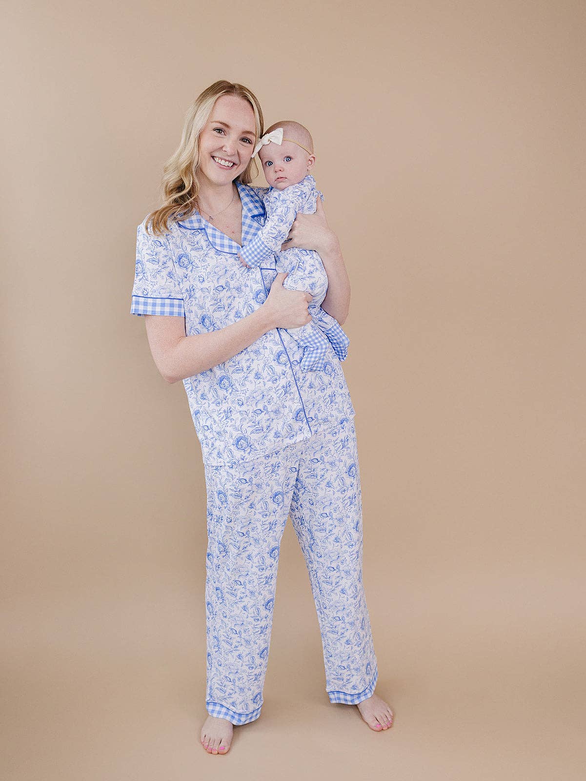 Baby Bamboo Zip Romper Footie & Mittens - Mommy and Me Blue Flowers