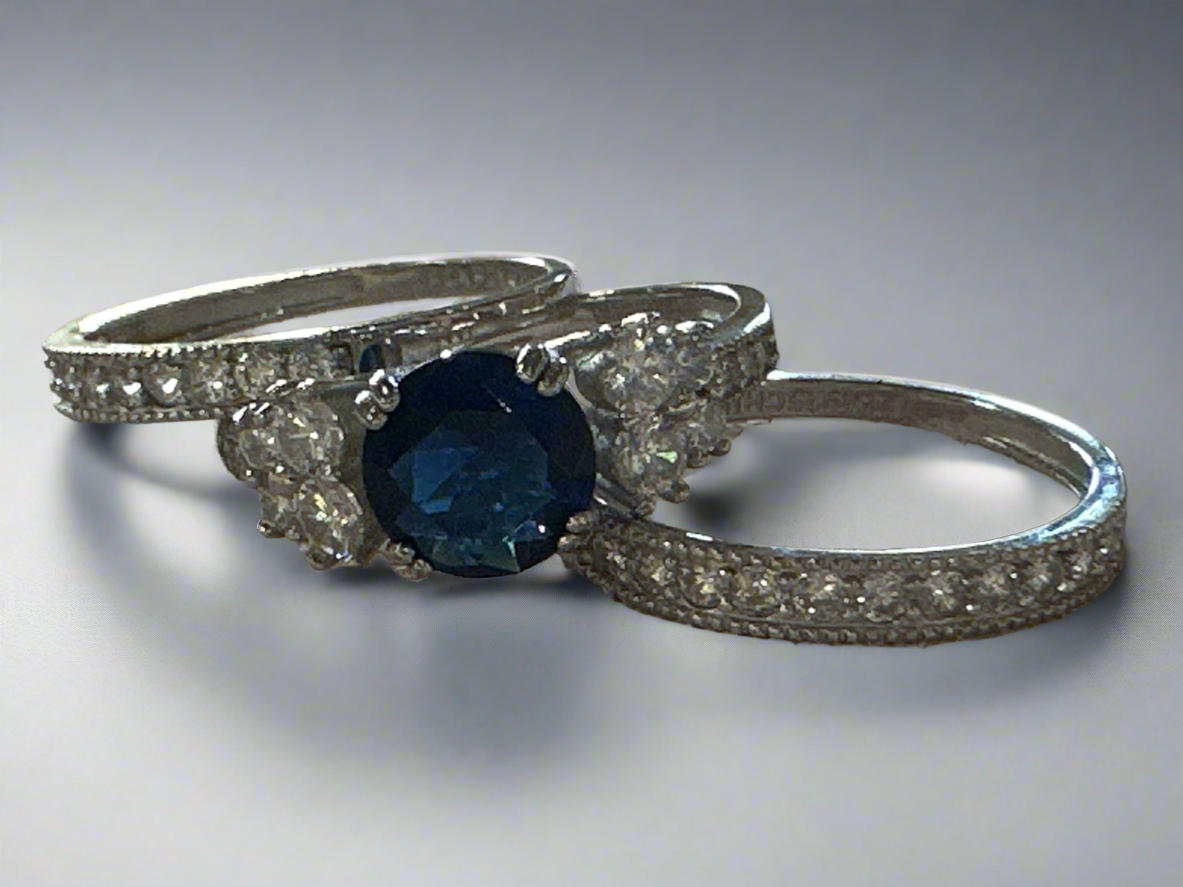 Stacking .925 Sterling Silver Costume Sapphire Rings Size 9