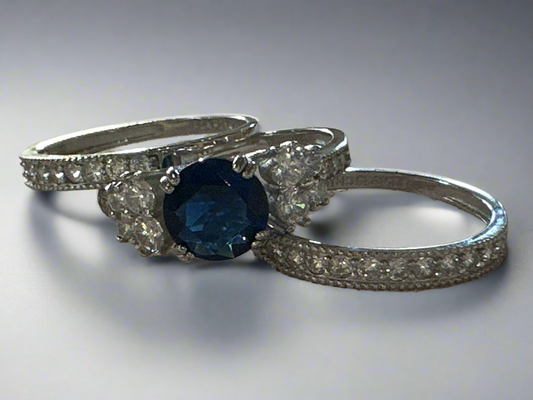 Stacking .925 Sterling Silver Costume Sapphire Rings Size 9