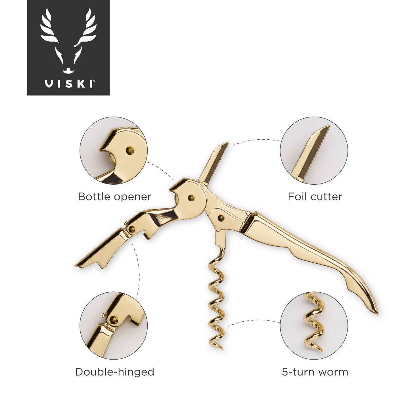 Viski Belmont™ Gold Plated Double Hinged Corkscrew