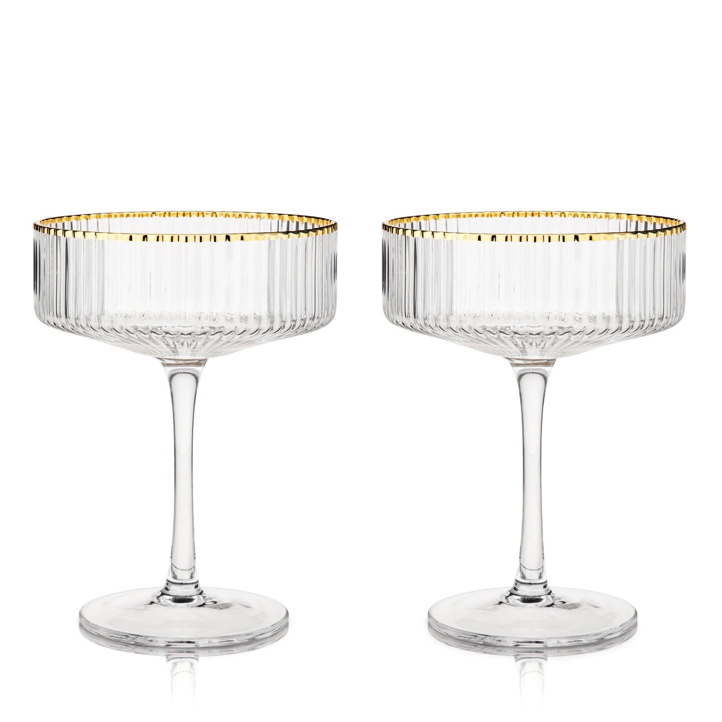 Deco Meridian Gold Rimmed Crystal Coupe Cocktail Glasses Set of 2
