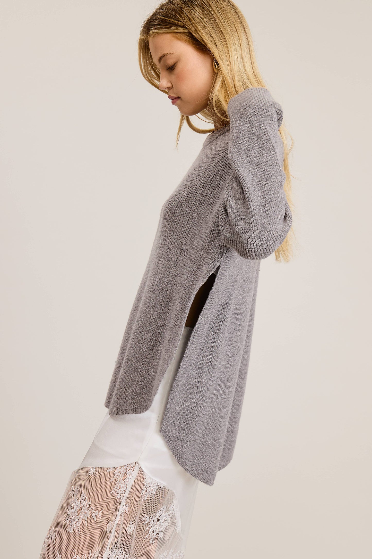 Cozy Knit Sweater with Dual Side Slit