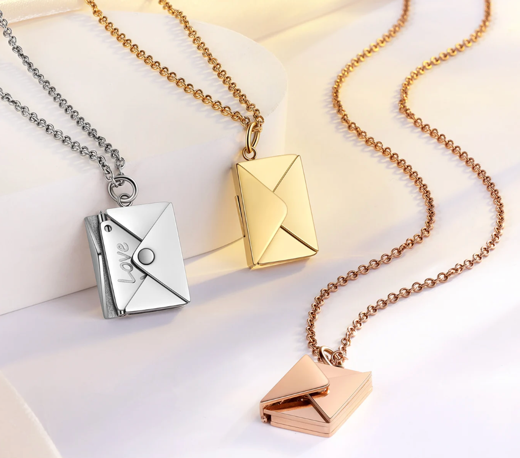 Love Letter 14K Gold Steel  Envelope and Letter necklace