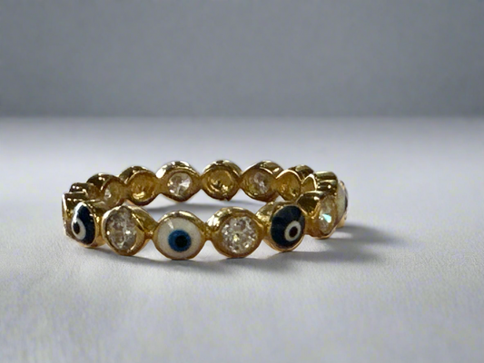 Gold Plated Crystal and Sterling Silver Hand painted Eye Infinity Ring