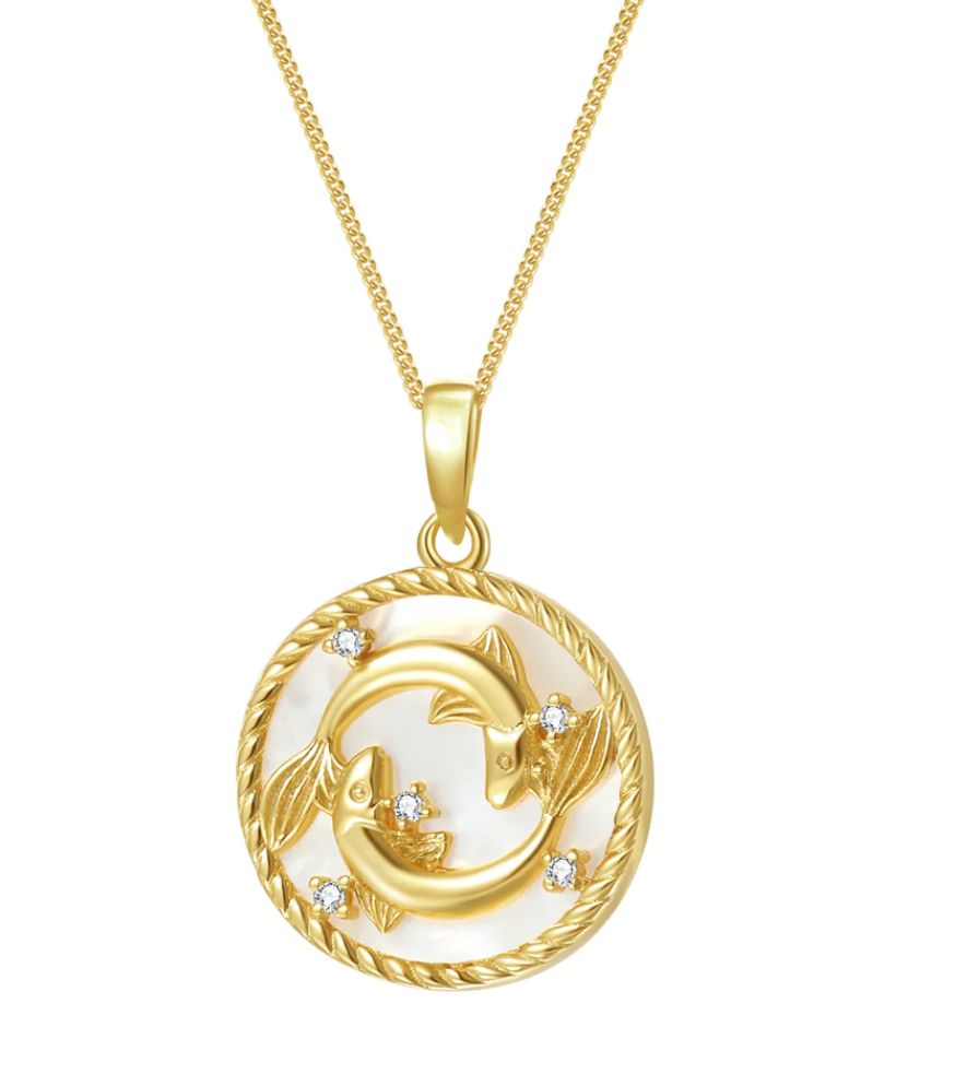 Pisces Astrological Zodiac Coin Necklace Birthday Gift - Mother of Pearl Collection