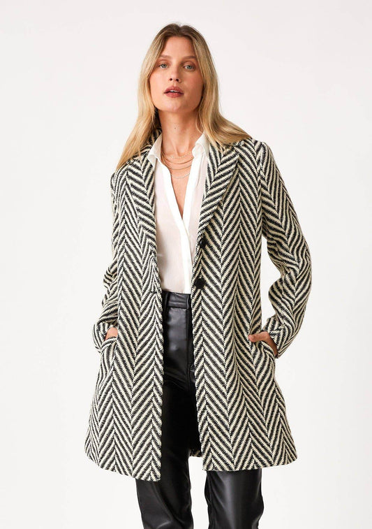 Chevron Notched Lapel Long Sleeve Coat - SAUVAGE ZSA™