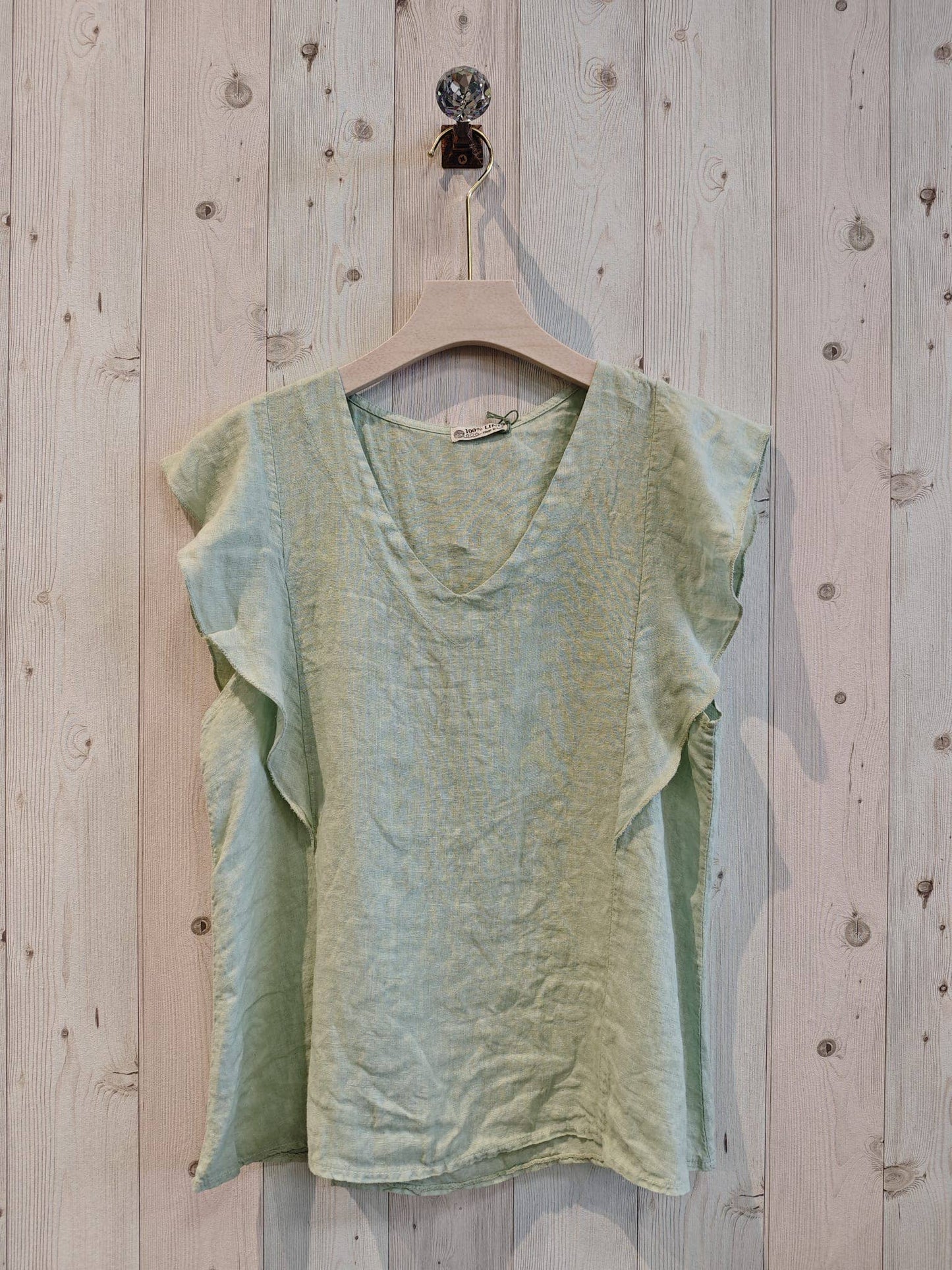 Earthy Linen Ruffle Sleeve Blouse