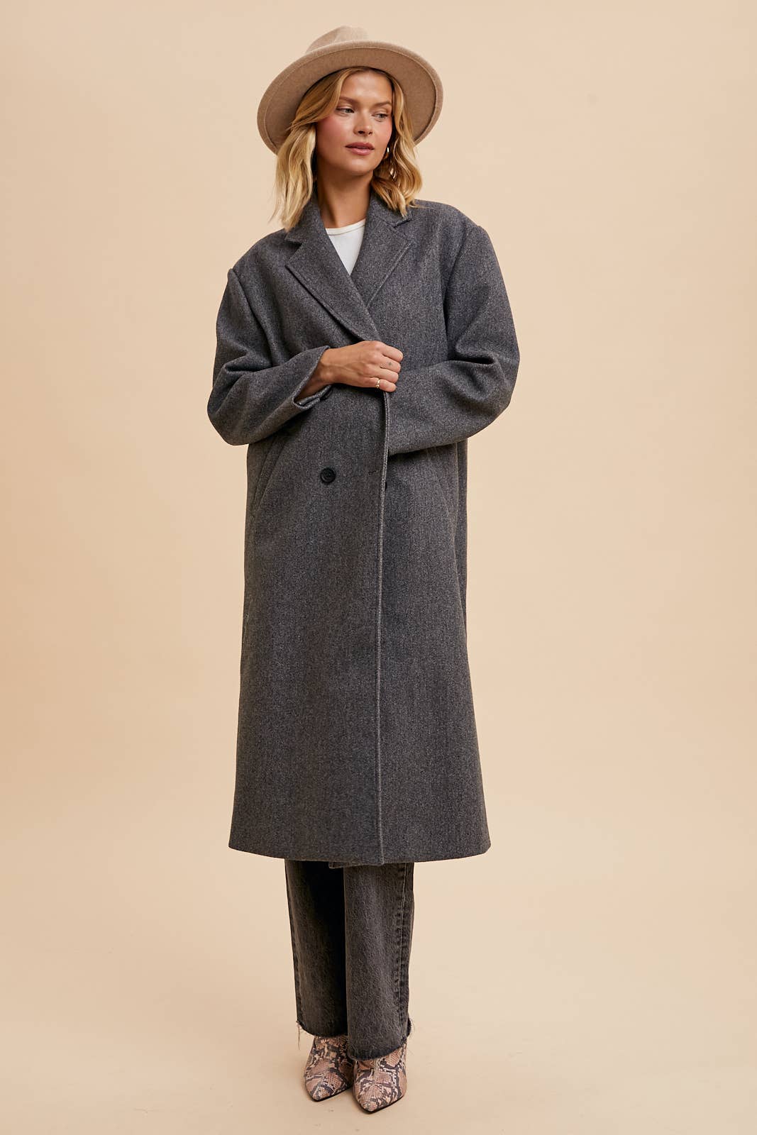Double Breasted  Lapel Duster Felt Pea Coat