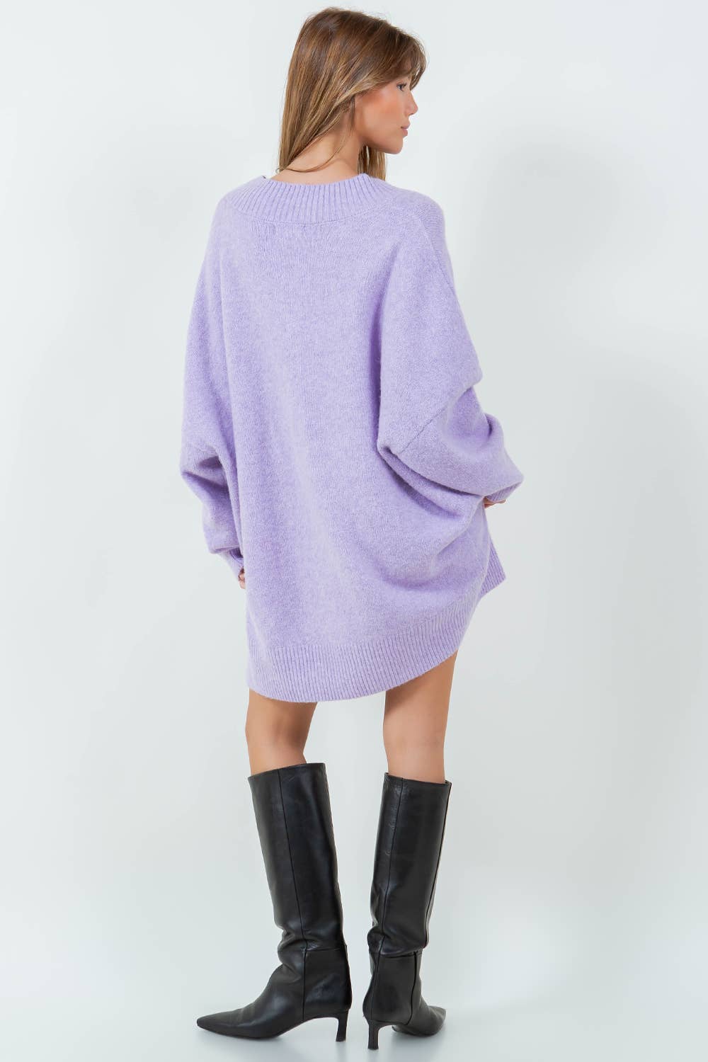 Oversized V-Neck Fuzzy Knitted Sweater