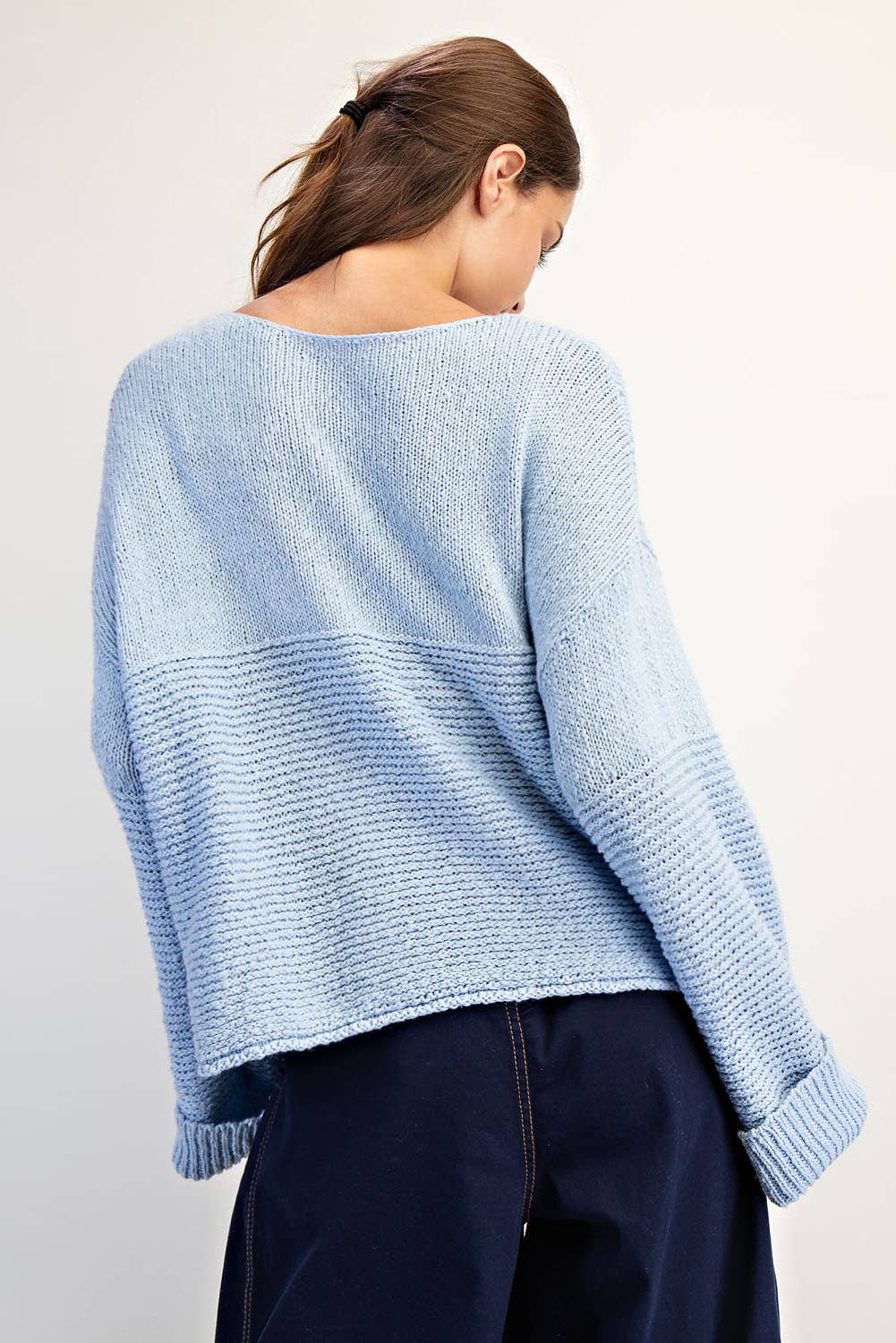 Textured Boat Neck Cotton Sweater