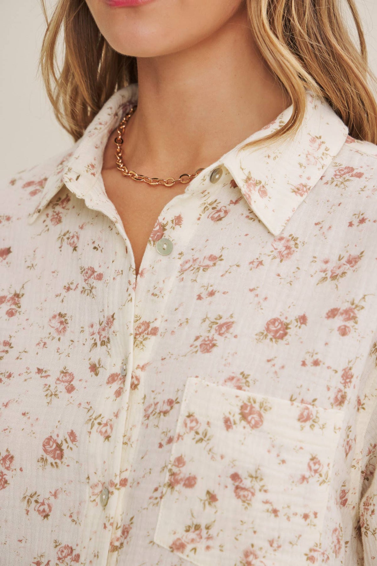 Soft Floral Cotton Relaxed Fit Button Down Shirt