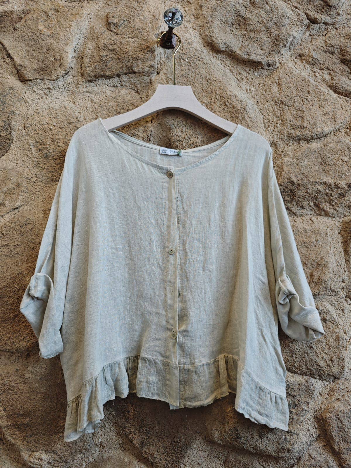 Ruffle 3/4 Sleeve Italian Linen Blouse