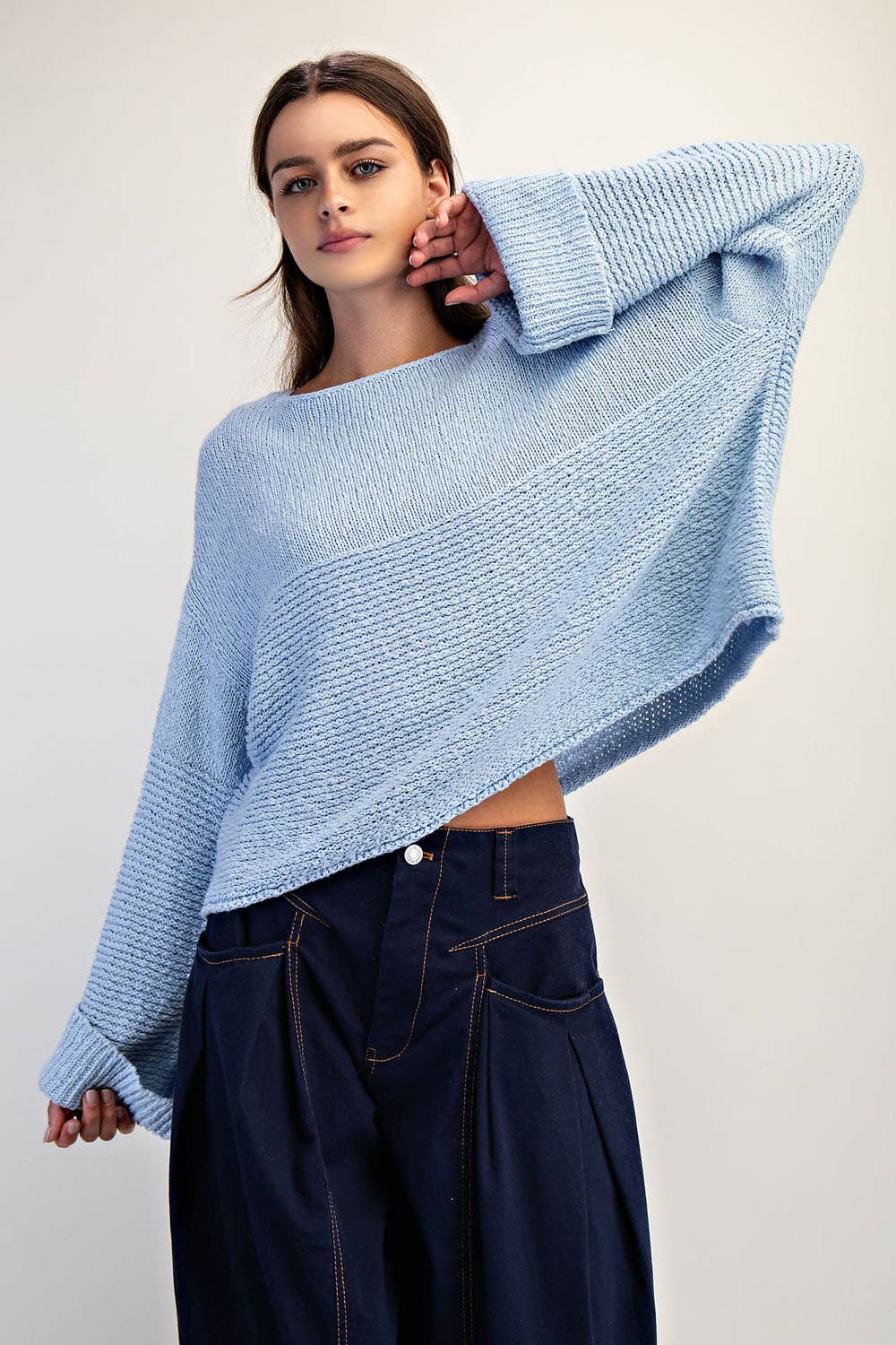 Textured Boat Neck Cotton Sweater