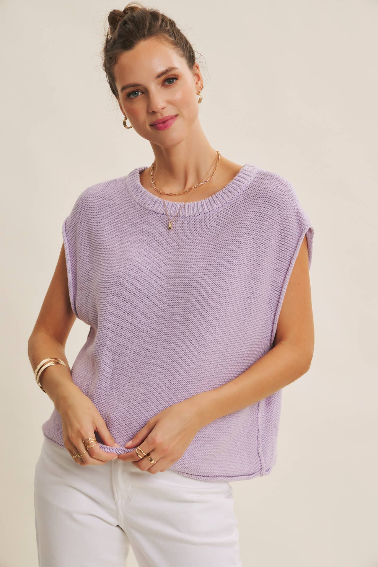 EVERYDAY EDIT RELAXED COTTON SWEATER VEST WITH EXPOSED SEAMS