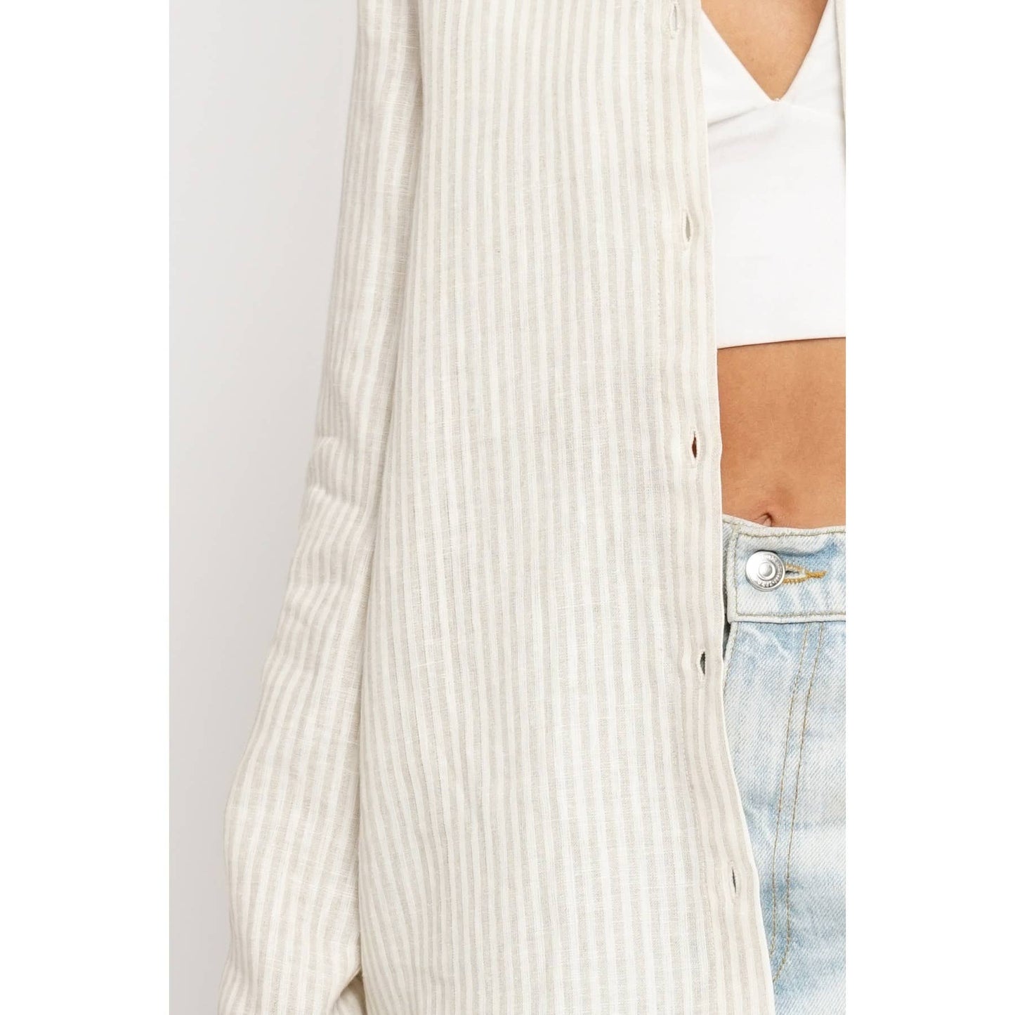 100% Linen Striped Button Down Shirt