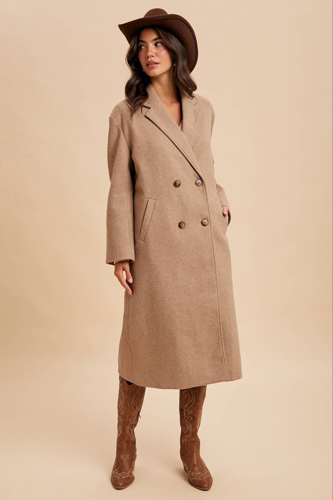 Double Breasted  Lapel Duster Felt Pea Coat