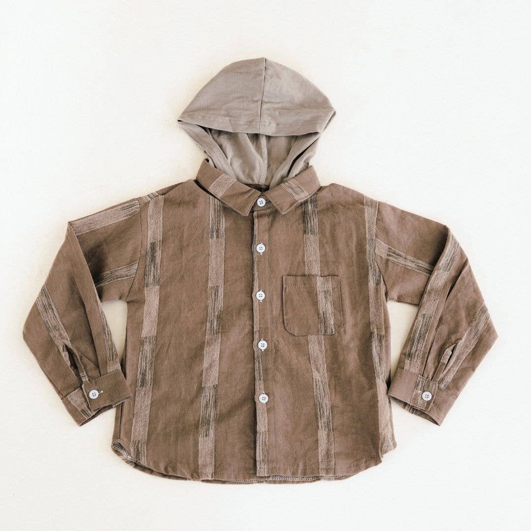 100% Cotton Button Down Long Sleeve Shirt with Hoodie - Child