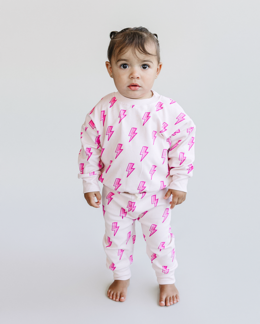 Kids Jogger Set with Pink Lightning Bolts