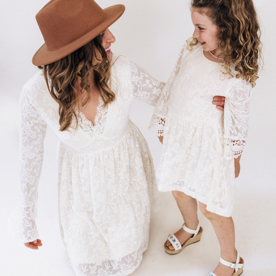 Ivory Lace Mommy & Me Bridal Dress - Flower Girl Dress - Wedding Girl