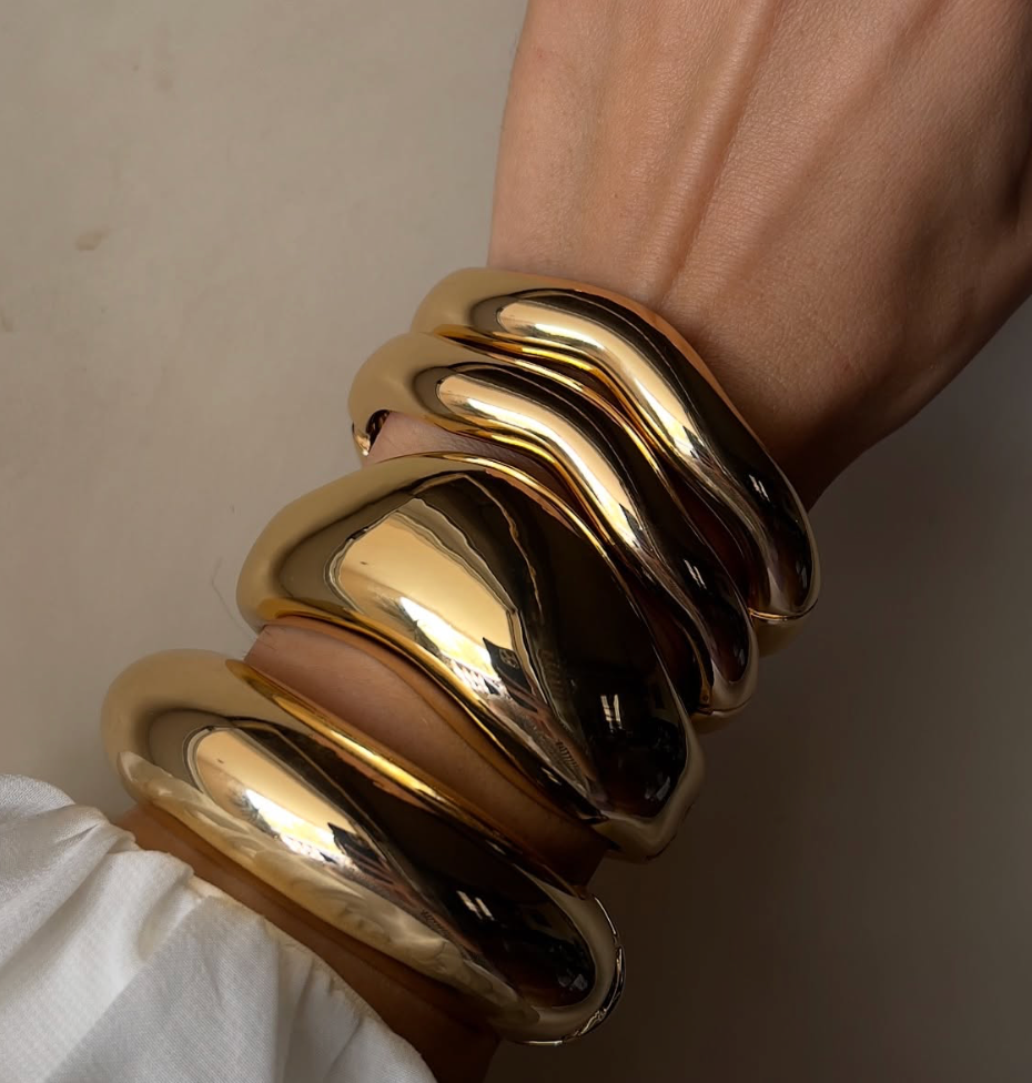 Editorial Wave Cuff Bangle Bracelet made with Recycled Metals & 14K Gold PVD